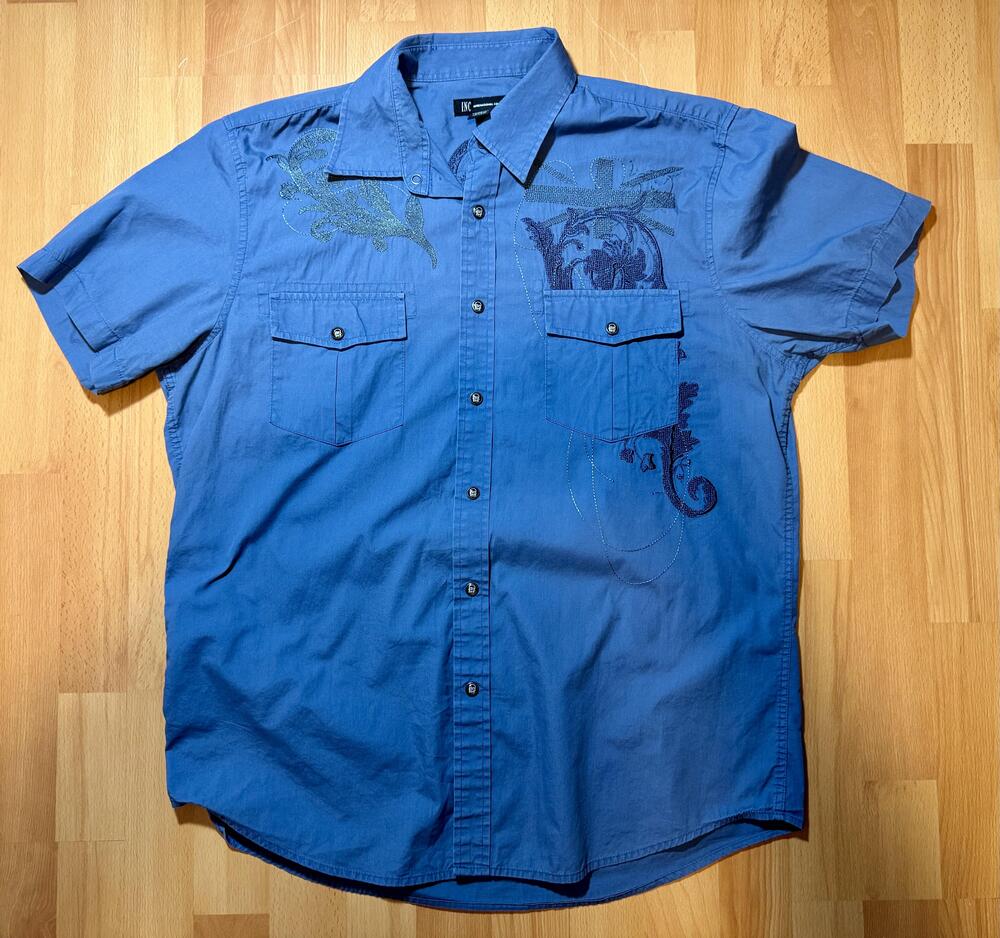 INC International Concepts Shirt Mens Large Embroidered Short Sleeve Button Up